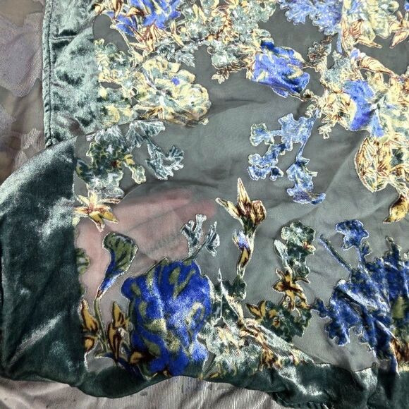 Torrid Size 1/2 Green Blue Open Front Duster Poncho Floral Velvet Burnout Print - Picture 9 of 10